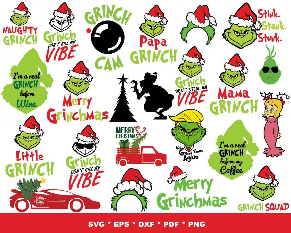 Christmas SVG (+99 Designs), PDF, PNG, Mega Christmas Bundle, Grinch SVG